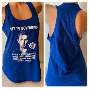 Next Level Apparel Blue and White Tank Top Supernatural Jensen Ackles